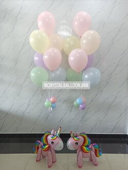 ลูกโป่ง วันเกิดเด็ก ช่อลูกโป่ง 7 ลูก 2 ช่อ Theme พาสเทล พร้อมตกแต่ง ฟอยล์ Unicorn ตั้งพื้น 2 ชิ้น สามารถเปลี่ยนสีลูกโป่ง/เปลี่ยนสี-ฟอยล์ตกแต่งได้