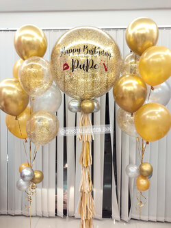 ลูกโป่ง วันเกิด Bubble ขนาด 36" กลิตเตอร์สีทอง พร้อม ช่อลูกโป่ง ช่อ 7 ลูก 2 ช่อ พร้อมตกแต่ง สามารถเปลี่ยนสีลูกโป่ง/เปลี่ยนข้อความ/เปลี่ยนขนาดได้