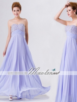 พร้อมเช่า ชุดราตรียาว เกาะอก ปักเลื่อม สีม่วง กระโปรงอัดพลีตพลิ้วสวย (แบบนี้มีหลายสี)