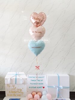 Welcome Baby Surprised Box กล่องเซอร์ไพรส์ต้อนรับน้อง ตกแต่งฟอยล์หัวใจ 18" 3 ชิ้น พร้อมตกแต่ง สามารถใส่รูปได้ 2 ใบ สามารถเปลี่ยนสีลูกโป่ง/เปลี่ยนข้อความได้