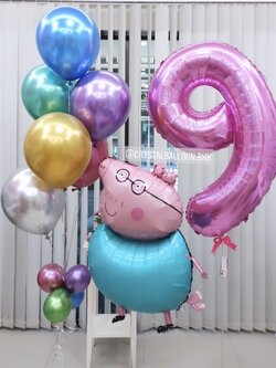 ลูกโป่ง วันเกิดเด็ก ฟอยล์ Peppa Pig 1 ชิ้น พร้อม ฟอยล์ตัวเลข ขนาด 40" 1 ชิ้น พร้อม ช่อลูกโป่งสีโครเมี่ยม ช่อ 6 ลูก 1 ช่อ พร้อมตกเเต่ง สามารถเปลี่ยนสีลูกโป่ง/เปลี่ยนสี-ฟอยล์ตัวเลข/เปลี่ยนฟอยล์ตกแต่งได้