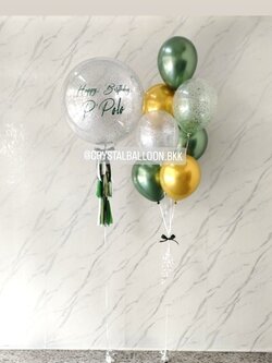 ลูกโป่ง วันเกิด Bubble ขนาด 24" กลิเตอร์สีเงิน 1 ลูก พร้อม ช่อลูกโป่งสีโครเมี่ยม ช่อ 7 ลูก 1 ช่อ พร้อมตกแต่ง สามารถเปลี่ยนสีลูกโป่ง/เปลี่ยนข้อความ/เปลี่ยนขนาดได้