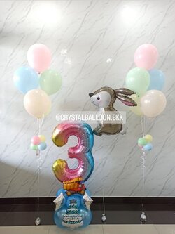 ลูกโป่ง วันเกิดเด็ก ช่อลูกโป่งพาสเทล ช่อ 5 ลูก 2 ช่อ พร้อม ฟอยล์ตัวเลข ขนาด 40" ตั้งฐาน 1 ชิ้น พร้อมตกแต่ง ฟอยล์กระต่าย 1 ชิ้น สามารถเปลี่ยนสีลูกโป่ง/เปลี่ยนสี-ฟอยล์ตัวเลข/เปลี่ยนฟอยล์ตกแต่งได้