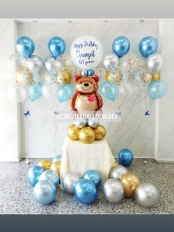 ลูกโป่ง วันเกิด ลูกโป่งยาง ขนาด 24" สีขาว พร้อม ช่อลูกโป่งสีโครเมี่ยม ช่อ 7 ลูก 4 ช่อ,ป้ายธง Happy Birthday 1 ชิ้น พร้อม ฟอยล์หมีนั่ง สีน้ำตาล ตั้งฐาน 1 ชิ้น,ลูกโป่งโปรยพื้น 15 ลูก พร้อมตกแต่ง สามารถเปลี่ยนสีลูกโป่ง/เปลี่ยนข้อความ/เปลี่ยนขนาดได้