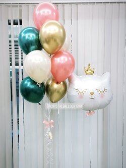 ลูกโป่ง วันเกิดเด็ก ช่อลูกโป่งโครเมี่ยม 9 ลูก 1 ช่อ พร้อมตกแต่ง ฟอยล์แมวใหญ่ สีขาว 1 ชิ้น สามารถเปลี่ยนสีลูกโป่ง/เปลี่ยนสี-ฟอยล์ตกแต่งได้