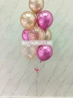 ลูกโป่ง แสดงความยินดี ช่อลูกโป่งโครเมี่ยม ช่อ 9 ลูก 1 ช่อ พร้อมตกแต่ง ลูกโป่งใส ใส่ กลิตเตอร์ สามารถเปลี่ยนสีลูกโป่งได้