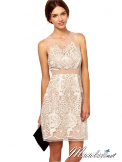 พร้อมส่ง ชุดเดรส/ชุดราตรีสั้น แขนกุด สีนู๊ด ผ้าแก้วปักลายดอกกุหลาบ ช่วงด้านหน้าและด้านหลังเป็นแบบซีทรู (เหลือเฉพาะไซส์ L)