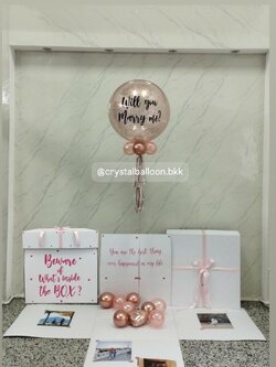 Will You Marry Me Surprise Box กล่องเซอร์ไพรส์ขอแต่งงาน Bubble ขนาด 24" กลิตเตอร์สีโรสโกลด์ พร้อมตกแต่ง สามารถใส่รูปได้ 4 ใบ สามารถเปลี่ยนสีลูกโป่ง/เปลี่ยนข้อความได้