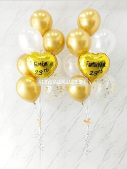 ลูกโป่ง แสดงความยินดี โทนสีทอง พร้อมตกแต่ง ฟอยล์หัวใจ ขนาด 18" 1 ชิ้น,ลูกโป่งใส ใส่Confetti สามารถเปลี่ยนสีลูกโป่ง/เปลี่ยนข้อความ/เปลี่ยนสี-ฟอยล์ตกแต่งได้