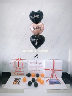 Happy Birthday Surprised Box กล่องเซอร์ไพรส์วันเกิด ตกแต่งฟอยล์หัวใจ 18" 3 ชิ้น พร้อมตกแต่ง สามารถใส่รูปได้ 2 ใบ สามารถเปลี่ยนสีลูกโป่ง/เปลี่ยนข้อความได้