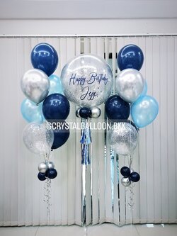 ลูกโป่ง วันเกิด Bubble ขนาด 24" Theme Dark Blue พร้อม ช่อลูกโป่ง ช่อ 7 ลูก 2 ช่อ พร้อมตกเเต่ง สามารถเปลี่ยนสีลูกโป่ง/เปลี่ยนข้อความ/เปลี่ยนขนาดได้