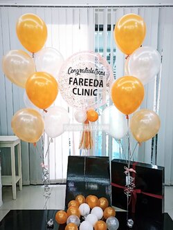 Surprise Box กล่องเซอร์ไพรส์แสดงความยินดี Bubble ขนาด 24" โทนสี ส้ม สะดุดตา พร้อมตกแต่ง ช่อลูกโป่ง 2 ช่อ (ไม่รวมค่าทำกล่องดำ) สามารถเปลี่ยนสีลูกโป่ง/ข้อความได้