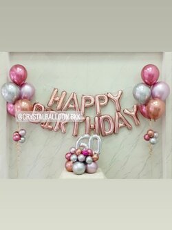 ลูกโป่ง วันเกิด ฟอยล์ตัวอักษร Happy Birthday ขนาด 16" สีโรสโกล 1 ชิ้น พร้อม ช่อลูกโป่งสีโครเมี่ยม ช่อ 5 ลูก 2 ช่อ,ฟอยล์ตัวเลข ขนาด 16" ตั้งฐาน 1 ชิ้น พร้อมตกแต่ง สามารถเปลี่ยนสีลูกโป่ง/เปลี่ยนสี-ฟอยล์ตัวอักษร/เปลี่ยนสี-ฟอยล์ตัวเลขได้