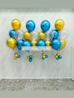 ลูกโป่ง แสดงความยินดี ช่อลูกโป่ง ช่อ 5 ลูก 4 ช่อ Theme ทอง-ฟ้า พร้อม ลูกโป่งใส ใส่กลิตเตอร์ พร้อมตกเเต่ง สามารถเปลี่ยนสีลูกโป่งได้