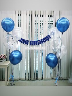 ลูกโป่ง วันเกิด พร้อม ป้ายธง พร้อม ช่อลูกโป่ง ช่อ 5 ลูก 2 ช่อ,ลูกโป่งใส ใส่ Confetti พร้อมตกเเต่ง สามารถเปลี่ยนสีลูกโป่ง/เปลี่ยนสี-ป้ายธงได้