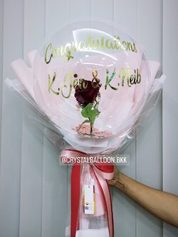 Flower Balloon แสดงความยินดี ดอกกุหลาบแดงประดิษฐ์ 1 ดอก Bubble ขนาด 18" พร้อมตกแต่ง สามารถใส่เงินได้ 30 ใบ สามารถเปลี่ยนข้อความ/เปลี่ยนสีได้