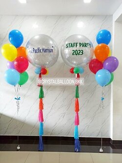 ลูกโป่ง เปิดงาน Bubble 36" กลิตเตอร์สีเงิน 2 ลูก พร้อมตกแต่ง ช่อลูกโป่ง 7 ลูก 2 ช่อ สามารถเปลี่ยนสีลูกโป่ง/เปลี่ยนข้อความ/เปลี่ยนขนาดได้