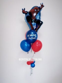 ลูกโป่ง เยี่ยมไข้ ช่อลูกโป่ง Spider Man 1 ช่อ พร้อมตกแต่ง สามารถเปลี่ยนสีลูกโป่ง/เปลี่ยนข้อความ/เปลี่ยนฟอยล์ตกแต่งได้