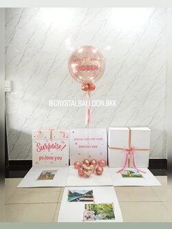 Happy Birthday Surprised Box กล่องเซอร์ไพรส์วันเกิด Bubble 24" Theme สีชมพู พร้อมตกแต่ง สามารถใส่รูปได้ 4 ใบ สามารถเปลี่ยนสีลูกโป่ง/เปลี่ยนข้อความได้