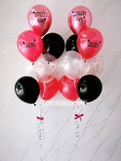 ลูกโป่ง แสดงความยินดี ช่อลูกโป่ง 7 ลูก 2 ช่อ Theme ดำ-แดง พร้อมตกแต่ง ลูกโป่งใส ใส่กลิตเตอร์ สามารถเปลี่ยนสีลูกโป่ง/เปลี่ยนข้อความได้