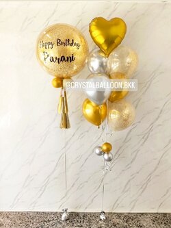 ลูกโป่ง วันเกิด Bubble ขนาด 24" กลิตเตอร์สีทอง พร้อมตกแต่ง ช่อลูกโป่งฟอยล์หัวใจ ขนาด 18" ช่อ 7 ลูก 1 ช่อ,ลูกโป่งใส ใส่กลิตเตอร์ สามารถเปลี่ยนสีลูกโป่ง/เปลี่ยนข้อความ/เปลี่ยนขนาด/เปลี่ยนสี-ฟอยล์ตกแต่งได้