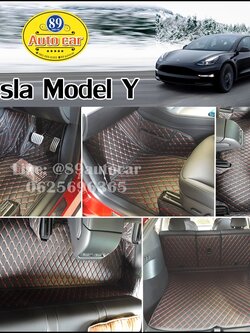 พรมรถยนต์ Tesla Model Y ปูพรม6D สีดำด้ายแดง ลายเคฟล่า เต็มคัน