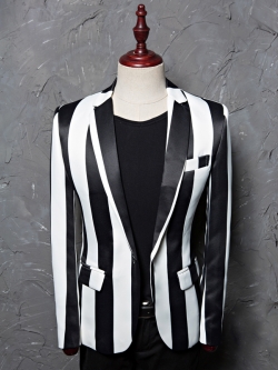 Pre-oder เฉพาะเสื้อสูท สูทชาย ลายทางตรง สีขาวดำ แนวแฟนซี