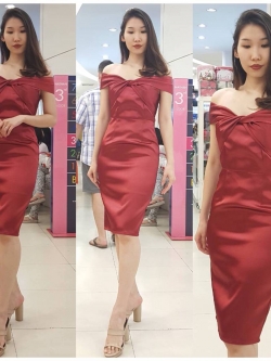 ชุดเพื่อนเจ้าสาว (สั่งตัด) ชุดราตรีสั้น Alyssa - Twist shoulder top & pencil skirt