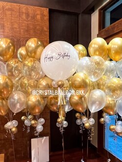 ลูกโป่ง วันเกิด ลูกโป่งยาง ขนาด 24" สีขาว พร้อมตกแต่ง ช่อลูกโป่ง 7 ลูก 9 ช่อ,ลูกโป่งใส ใส่กลิตเตอร์ สามารถเปลี่ยนสีลูกโป่ง/เปลี่ยนข้อความ/เปลี่ยนขนาดได้