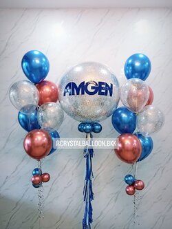 ลูกโป่ง เปิดงาน Bubble ขนาด 36" สีเงิน พร้อมตกแต่ง ช่อลูกโป่งโครเมี่ยม 7 ลูก 2 ช่อ,ลูกโป่งใส ใส่กลิตเตอร์ สามารถเปลี่ยนสีลูกโป่ง/เปลี่ยนข้อความ/เปลี่ยนขนาดได้
