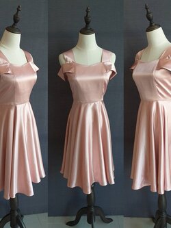 พร้อมเช่า ชุดราตรีสั้น สีโรสโกลด์ แขนกุด ปาดไหล่