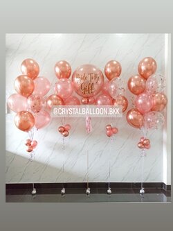 ลูกโป่ง Bride To Be Bubble ขนาด 24'' กลิตเตอร์สีโรสโกลด์ พร้อมตกแต่ง ช่อลูกโป่ง 5 ลูก 2 ช่อ, ช่อลูกโป่ง 10 ลูก 2 ช่อ สามารถเปลี่ยนสีลูกโป่ง/เปลี่ยนข้อความ/เปลี่ยนขนาดได้