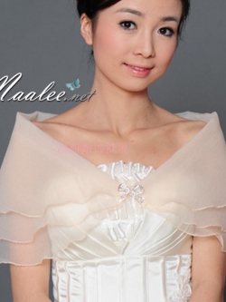 เสื้อคลุมชุดราตรี ผ้าแก้วออกันซ่า สีครีม พร้อมตะขอเพชรรูปโบว์