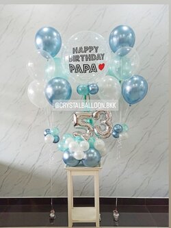 ลูกโป่ง วันเกิด Bubble ขนาด 24" กลิตเตอร์ขาว พร้อม ช่อลูกโป่ง ช่อ 5 ลูก 2 ช่อ พร้อม ฟอยล์ตัวเลข ขนาด 16" ตั้งฐาน 2 ชิ้น พร้อมตกแต่ง สามารถเปลี่ยนสีลูกโป่ง/เปลี่ยนข้อความ/เปลี่ยนขนาด/เปลี่ยนสี-ฟอยล์ตัวเลขได้