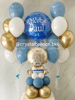 ลูกโป่ง Welcome Baby ฟอยล์เด็ก ตั้งฐาน 1 ชิ้น ลูกโป่งยาง ขนาด 24" สีน้ำเงิน 1 ลูก พร้อม ประดับโบว์จิ๋ว 6 ชิ้น ช่อ 7 ลูก 2 ช่อ พร้อมตกแต่ง สามารถเปลี่ยนสีลูกโป่ง/เปลี่ยนฟอยล์ตกแต่งได้