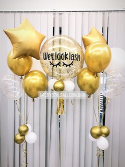 ลูกโป่ง เปิดร้าน Bubble ขนาด 24" Theme ทอง พร้อมตกแต่ง ช่อลูกโป่งฟอยล์ดาว ขนาด 24" 2 ชิ้น,ลูกโป่งใส ใส่กลิตเตอร์ สามารถเปลี่ยนสีลูกโป่ง/เปลี่ยนข้อความ/เปลี่ยนขนาดได้