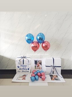 Happy Birthday Surprised box กล่องเซอร์ไพรส์วันเกิด พร้อม ลูกโป่ง 4 ลูก พร้อมตกเเต่ง สามารถใส่รูปได้ 2 ใบ สามารถเปลี่ยนสีลูกโป่ง/เปลี่ยนสีข้อความได้