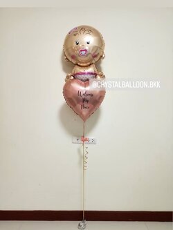 ลูกโป่ง Welcome Baby Girl ฟอยล์เด็กทารก 1 ชิ้น พร้อมตกแต่ง ฟอยล์หัวใจ ขนาด 18" 1 ชิ้น สามารถเปลี่ยนสีลูกโป่ง/เปลี่ยนข้อความ/เปลี่ยนฟอยล์ตกแต่งได้