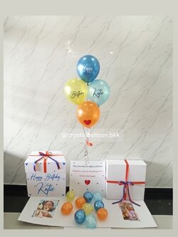 Happy Birthday Surprised Box กล่องเซอร์ไพรส์ พร้อม ลูกโป่ง 4 ลูก พร้อมตกเเต่ง สามารถใส่รูปได้ 2 ใบ สามารถเปลี่ยนสีลูกโป่ง/เปลี่ยนสีข้อความได้