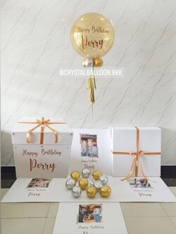 Happy Birthday Surprised Box กล่องเซอร์ไพรส์วันเกิด Bubble ขนาด 24" กลิตเตอร์สีทอง พร้อมตกแต่ง สามารถใส่รูปได้ 4 ใบ สามารถเปลี่ยนสีลูกโป่ง/เปลี่ยนข้อความได้