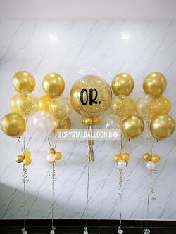 ลูกโป่ง เปิดงาน Bubble ขนาด 24" Theme ทอง พร้อม ช่อลูกโป่ง 5 ลูก 4 ช่อ,ลูกโป่งใส ใส่กลิตเตอร์ สามารถเปลี่ยนสีลูกโป่ง/เปลี่ยนข้อความ/เปลี่ยนขนาดได้