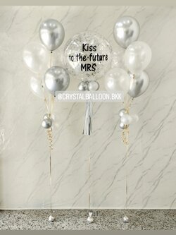 ลูกโป่ง งานแต่ง Bubble ขนาด 24" คอนเฟตติสีเงิน 1 ลูก พร้อม ช่อลูกโป่ง ช่อ 5 ลูก 2 ช่อ พร้อมตกแต่ง สามารถเปลี่ยนสีลูกโป่ง/เปลี่ยนข้อความ/เปลี่ยนขนาดได้