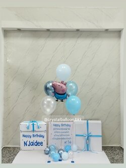 Happy Brithday Surprised Box กล่องทายเพศ พร้อมตกแต่ง ลูกโป่ง 5 ลูก ฟอยล์เด็กการตูน 1 ชิ้น,สามารถใส่รูปได้ 2 รูป สามารถเปลี่ยนสีลูกโป่ง/เปลี่ยนสี-ฟอยล์ตกแต่ง/เปลี่ยนข้อความได้