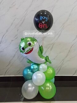 ลูกโป่ง Gender Reveal ลูกโป่งทายเพศ ฟอยล์ปลาฉลาม สีเขียว ตั้งฐาน 1 ชิ้น ,ลูกโป่งสีดำ พร้อมตกแต่ง สามารถเปลี่ยนสีลูกโป่ง/เปลี่ยนฟอยล์ตกแต่งได้