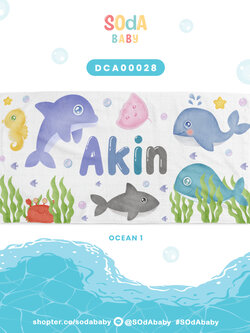 ผ้าเช็ดตัว ใส่ชื่อได้ ลาย Into The Ocean รหัส DCA00028 #SOdAbaby #CollectionOCEAN