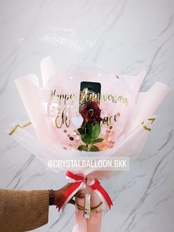 Flower Balloon วันครบรอบ ดอกกุหลาบประดิษฐ์ Bubble ขนาด 18" พร้อมตกแต่ง สามารถใส่เงินได้ 30 ใบ,สามารถติดรูป 1 ใบ สามารถเปลี่ยนข้อความ/เปลี่ยนสีได้