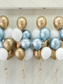 ลูกโป่ง แบบช่อ ช่อลูกโป่ง ช่อ 7 ลูก 4 ช่อ สีทองโครเมียม/ฟ้าโครเมี่ยม/ขาวมุก พร้อมตกแต่ง สามารถเปลี่ยนสีลูกโป่งได้