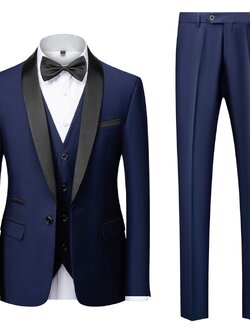 พร้อมเช่า ชุดสูททักซิโด้ สีกรมท่า ปกกล้วย (พร้อมเสื้อกั๊ก) Tuxedo Suit with Shawl Collars
