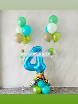 ลูกโป่ง วันเกิดเด็ก ฟอยล์ตัวเลข ขนาด 40" ตั้งฐาน 1 ชิ้น Theme รถ พร้อม ช่อลูกโป่ง ช่อ 5 ลูก 2 ช่อ พร้อมตกแต่ง สามารถเปลี่ยนสีลูกโป่ง/เปลี่ยนสี-ฟอยล์ตัวเลข/เปลี่ยนฟอยล์ตกแต่งได้