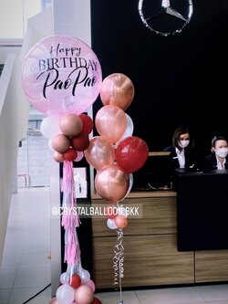 เสาลูกโป่ง วันเกิด Bubble ขนาด 36" สีชมพู พร้อมตกแต่ง ช่อลูกโป่ง 7 ลูก 1 ช่อ สามารถเปลี่ยนสีลูกโป่ง/เปลี่ยนข้อความได้